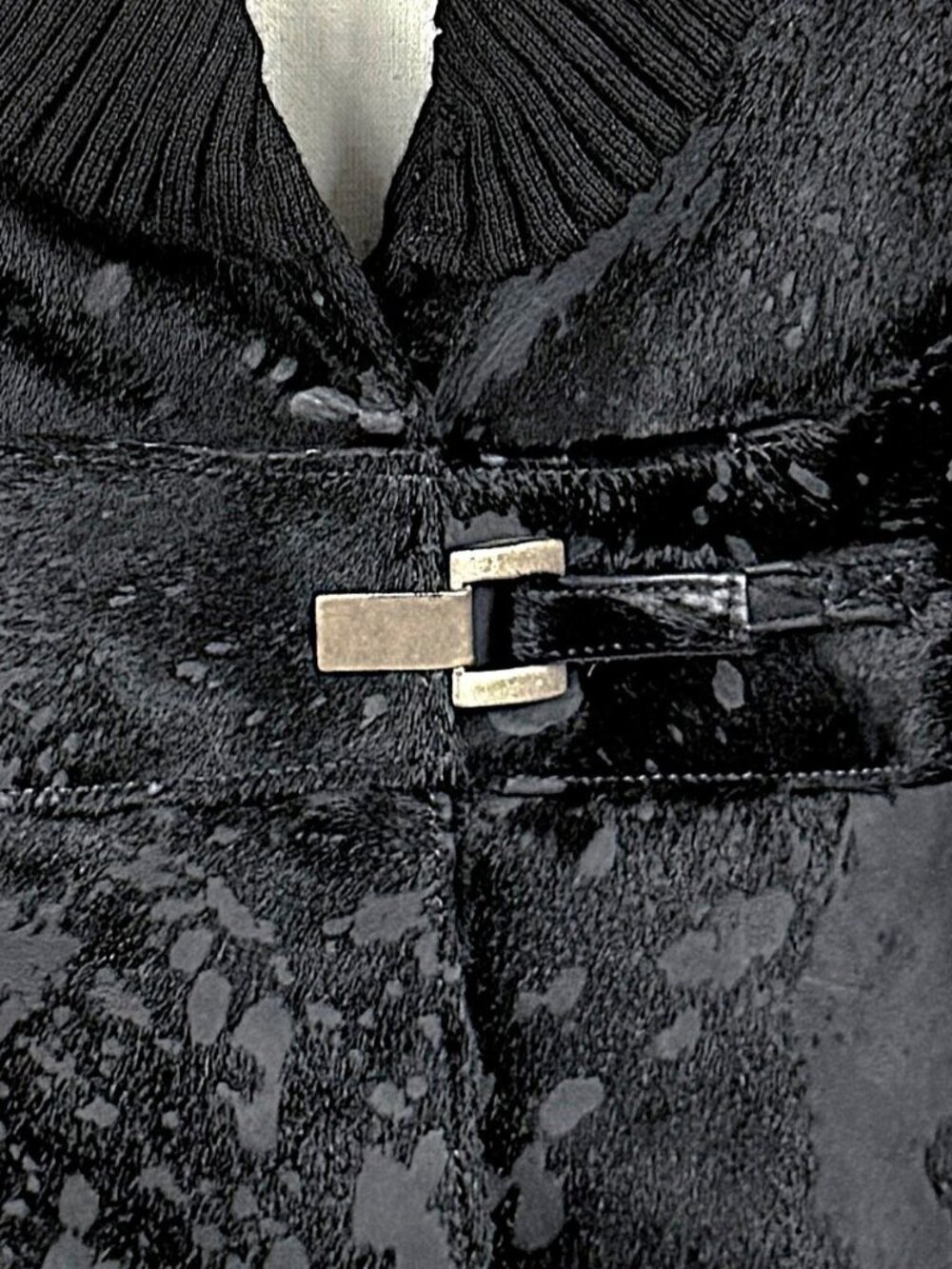 Alejandra Iglesias S Real Calf Hair-on-Hide Leather & Wool Knit Belted Jacket Sm
